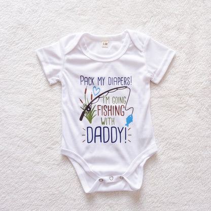 “Pack My Diapers! I’m Going Fishing With Daddy” Short Sleeve Babygrow (0–3 Months)
