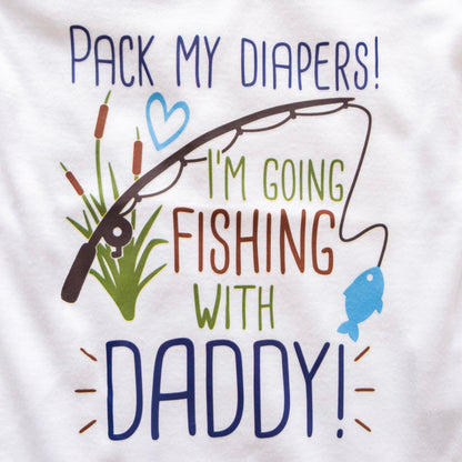“Pack My Diapers! I’m Going Fishing With Daddy” Short Sleeve Babygrow (0–3 Months)