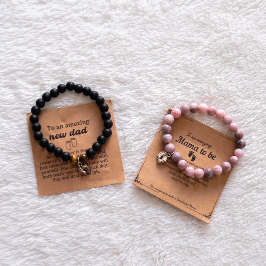 Mom & Dad Matching Footprint Bracelet Gift Set